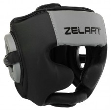 Шолом боксерський з повним захистом шкіряний Zelart S, чорний-сірий, код: BO-3870_SGR