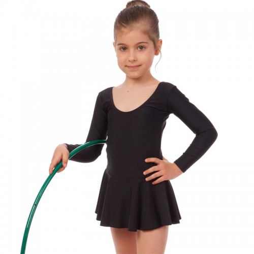 Купальник для танців і гімнастики з довгим рукавом і спідницею Lingo 8 роки, зріст 122-134, чорний, код: CO-7046_8BK