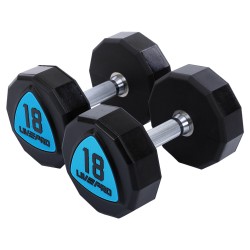 Гантелі цільні професійні з поліуретановим покриттям LiveUp 2х18кг, чорний-синій, код: LP8003-18-S52