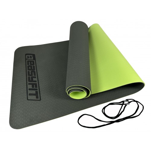 Килимок для йоги та фітнесу двошаровий EasyFit 1830х610х6 мм, чорний-зелений, код: EF-1924-BG