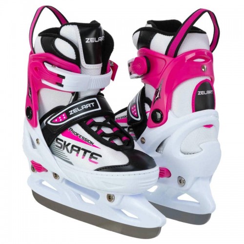Ковзани розсувні дитячі хокейні Zelart S (33-36), білий-рожевий, код: Z-5861_SW