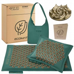 Килимок акупунктурний з подушкою 4Fizjo Eco Mat Аплікатор Кузнєцова 680х420 мм, Navy Green/Gold, код: P-5907739312891