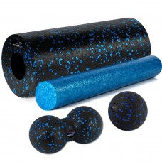 Масажний набір PowerPlay EPP Foam Roller Set 4in1 (2-ва ролика + 2-ва м"ячі), чорний-синій, код: PP_4015_Blue