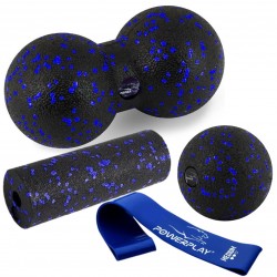 Набір для масажу та йоги PowerPlay EPP (2 м"ячики + валик масажер 15x5,3 см) Blue  + резинка 7,5 кг., код: PP_4091_Blue
