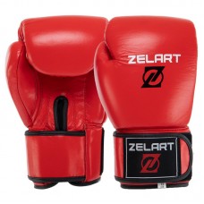 Рукавички шкіряні боксерські Zelart 14 унцій, червоний, код: VL-8477_14R
