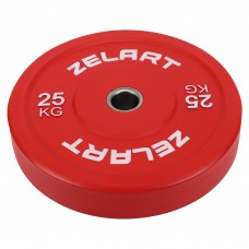 Блини (диски) бамперні для кросфіту гумові Zelart d-52мм, 25кг, червоний, код: TA-7797-25
