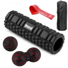 Набір для масажу та йоги PowerPlay (ролик 30x10 см + 2-ва м"ячі) Black + резинка 11 кг., код: PP_4097_Black