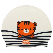 Шапочка для плавання силіконова юніорська MadWave Junior Tiger білий, код: M057315