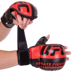 Рукавички гібридні для єдиноборств ММА шкіряні UFC L, червоний, код: BO-0554_LR
