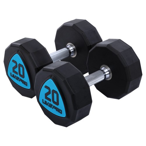 Гантелі цільні професійні з поліуретановим покриттям LiveUp 2х20кг, чорний-синій, код: LP8003-20-S52 Гантелі цільні професійні з поліуретановим покриттям LiveUp 2х20кг, чорний-синій, код: LP8003-20-S52