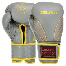 Боксерські рукавиці шкіряні Zelart 10 унцій, сірий-жовтий, код: BO-3843_10GR