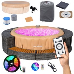 Джакузі-SPA надувне Thunder Latte 6-місне + сірі меблі з ротанга – 8 шт, код: LATTE-FULL-GRAY-IN