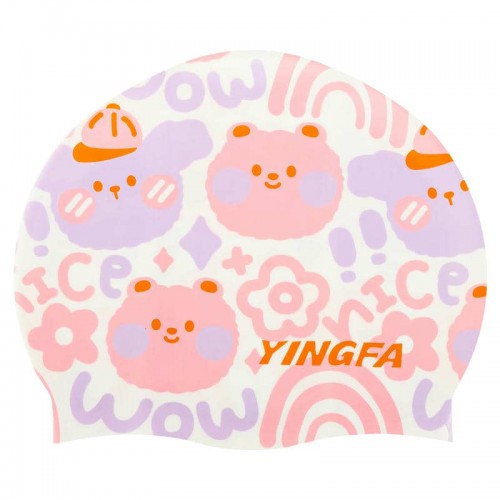 Шапочка для плавання дитяча Yingfa, білий-рожевий, код: K0012_WP