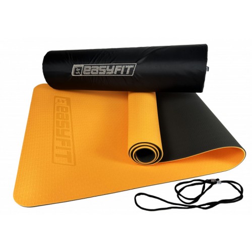 Килимок для йоги та фітнесу EasyFit TPE+TC двошаровий + чохол, 1830х610х6 мм, помаранчевий з чорним, код: EF-1924E-ORB-EF