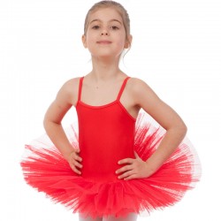 Купальник спортивний для танців зі спідницею-пачкою дитячий Zelart XS, зріст 100-110, червоний, код: CO-9027_XLR