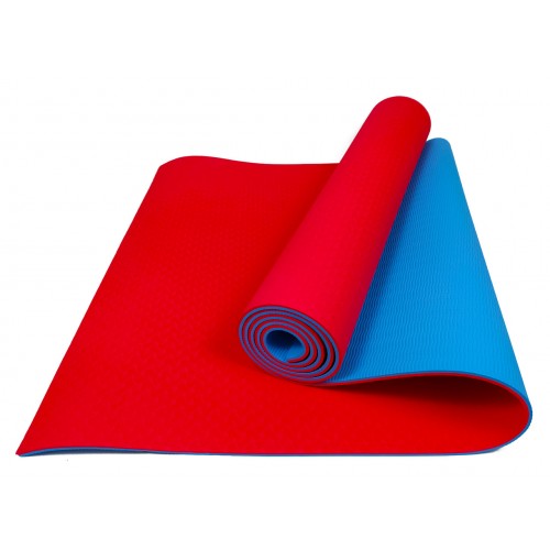 Килимок для йоги та фітнесу EasyFit TPE+TC 6 мм двошаровий червоний-блакитний, код: EF-1924-R/Bl