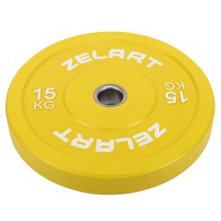 Блини (диски) бамперні для кросфіту гумові Zelart d-52мм, 15кг, жовтий, код: TA-7797-15