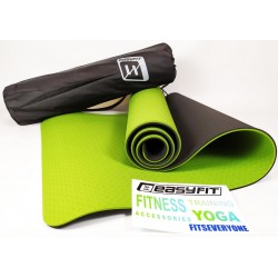 Килимок для йоги та фітнесу EasyFit TPE+TC 6 мм двошаровий + Чохол зелений з чорним, код: EF-1924E-G/B