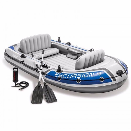 Чотиримісний надувний човен Intex Excursion 4 Set + Алюмінієві весла та ручний насос, 3150x1650x430 мм, код: 68324-IB