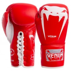 Рукавички боксерські шкіряні Venum Giant на шнурівці 10 унцій, червоний, код: VL-5786_10R