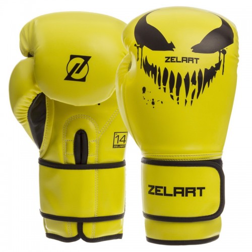 Рукавички боксерські Zelart PU 12 унцій, лимонний-чорний, код: BO-1370_12_YBK-S52