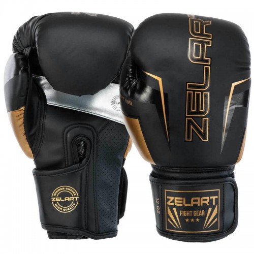 Боксерські рукавиці Zelart 12 унцій, чорний-золотий, код: BO-1221_12BKGO