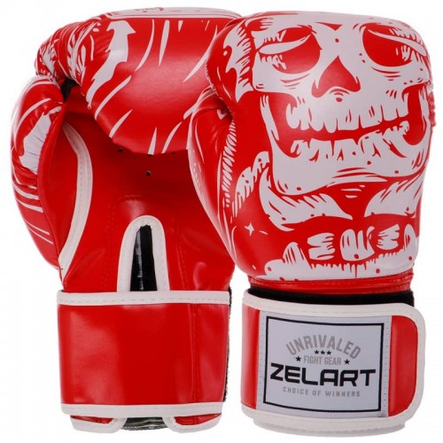 Боксерські рукавиці Zelart Skull 12 унції, червоний, код: BO-5493_12R