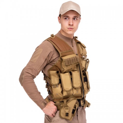 Житлет розвантажувальний універсальний Tactical на 8 кишень, хакі, код: TY-5720_CH