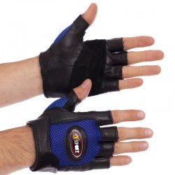 Рукавички для кроссфіта і воркаута CrossGym Sport WorkOut M чорний-синій, код: BC-121_MBL