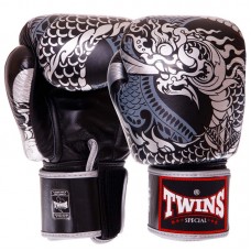 Рукавички боксерські шкіряні Twins Nagas 10 унцій, срібний-чорний, код: FBGVL3-52_10GRBK