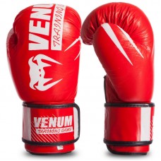 Рукавички боксерські Venum шкіряні, 12 унцій, червоний, код: MA-0701_12R