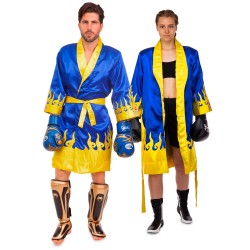 Халат боксерський Twins L (48-50) синій-жовтий, код: FTR-2_LBLY
