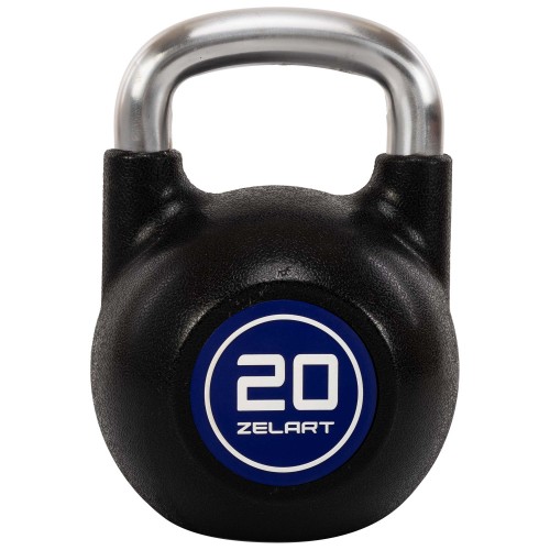 Гиря змагальна цільна чавунна з CPU покриттям та хромованою ручкою Zelart 20кг, чорний, код: TA-4756-20