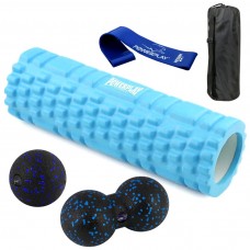 Набір для масажу та йоги PowerPlay (ролик 30x10 см + 2-ва м"ячі) Blue + резинка 7.5 кг., код: PP_4097_Blue