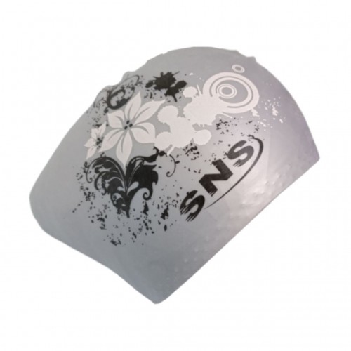 Шапочка для плавання SNS для довгого волосся KW-3СЕ silver flowers, срібний, код: 11344-SNS