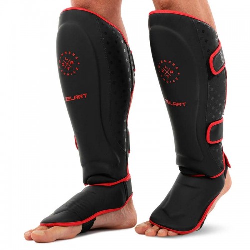 Захист гомілки та стопи для єдиноборств Zelart L, чорний-червоний, код: BO-3874_LBK