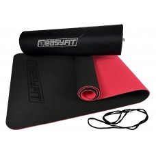 Килимок для йоги та фітнесу двошаровий EasyFit 1830х610х6 мм + чохол, чорний з червоним, код: EF-1924E-BR