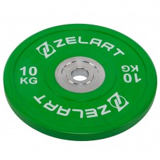 Блини (диски) бамперні для кросфіту гумові Zelart d-52мм, 10кг, зелений, код: TA-7798-10-S52