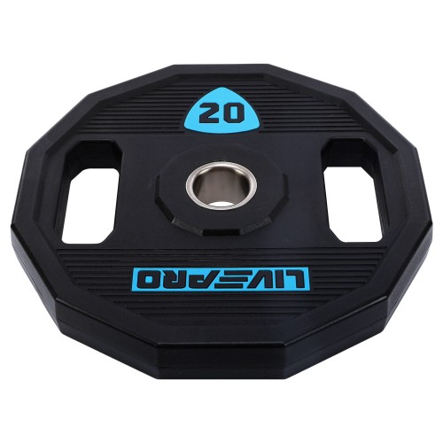 Блини диски поліуретанові 2 Handle металева втулка LiveUp ø51мм, 20кг, чорний, код: LP8023-20-S52