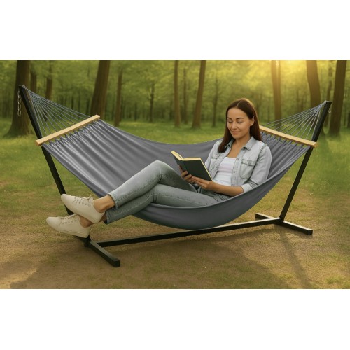 Монотонний гамак з планкою WCG Wish двомісний XXL 2000х1500 мм, сірий, код: HW-08Gr-2-IF