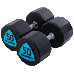 Гантелі цільні професійні з поліуретановим покриттям LiveUp 2х50кг, чорний-синій, код: LP8003-50-S52