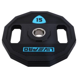 Блини диски поліуретанові 2 Handle металева втулка LiveUp ø51мм, 15кг, чорний, код: LP8023-15-S52