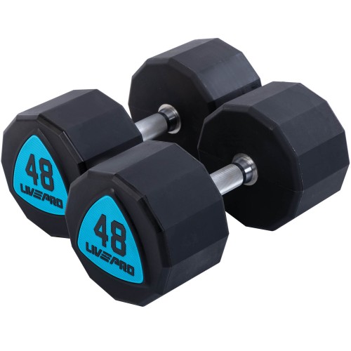 Гантелі цільні професійні з поліуретановим покриттям LiveUp 2х48кг, чорний-синій, код: LP8003-48-S52 Гантелі цільні професійні з поліуретановим покриттям LiveUp 2х48кг, чорний-синій, код: LP8003-48-S52