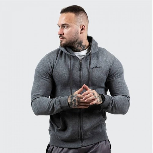 Толстовка чоловіча GymBeam Zipper Hoodie Grey Black S, сірий, код: 118022-GB