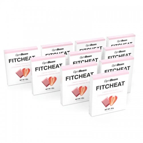 Протеїновий шоколад GymBeam Fitcheat 10x80 г, білий шоколад-полуниця, код: 8588007709505-10