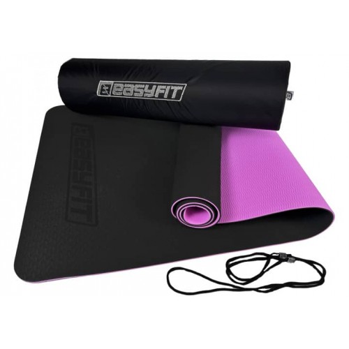 Килимок для йоги та фітнеса двошаровий + чохол EasyFit TPE+TC 1830x610x6мм, чорний з фіолетовим, код: EF-1924s-BV-EF Килимок для йоги та фітнеса двошаровий + чохол EasyFit TPE+TC 1830x610x6мм, чорний з фіолетовим, код: EF-1924s-BV-EF