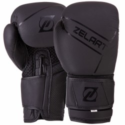 Рукавички боксерські шкіряні на липучці Zelart 12 унцій, чорний, код: VL-3149_12BK-S52