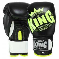 Рукавички боксерські Top King шкіра, 14oz, чорний-жовтий, код: TK0363_14Y