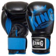 Рукавички боксерські Top King шкіра, 14oz, чорний-синій, код: TK0363_14BL