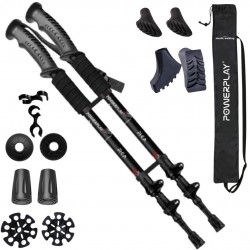 Трекінгові палиці PowerPlay Fika Black/Red 60-135 см (пара) + 2-ві пари чобітків + чохол, код: PP_9109_Fika_Bl/Red Трекінгові палиці PowerPlay Fika Black/Red 60-135 см (пара) + 2-ві пари чобітків + чохол, код: PP_9109_Fika_Bl/Red